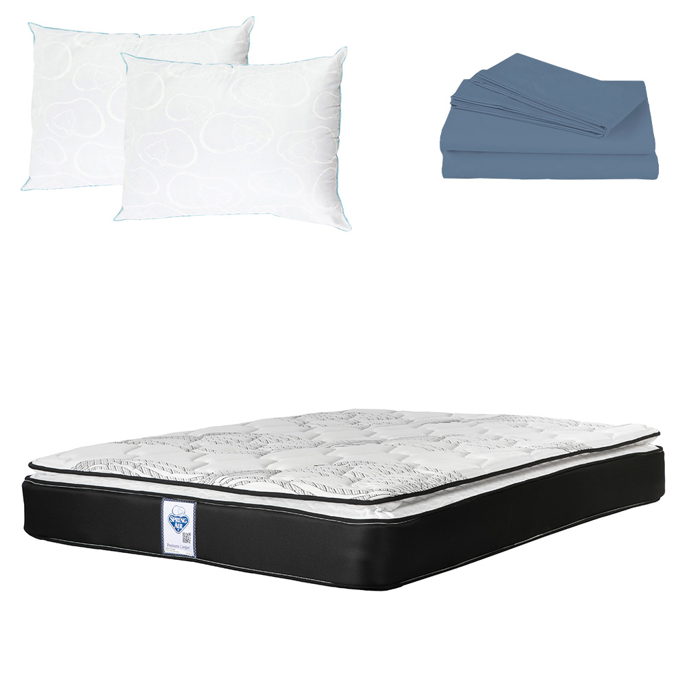 Colchón Premier Color Negro King Size + 2 Almohadas Osos + Sábanas Basic