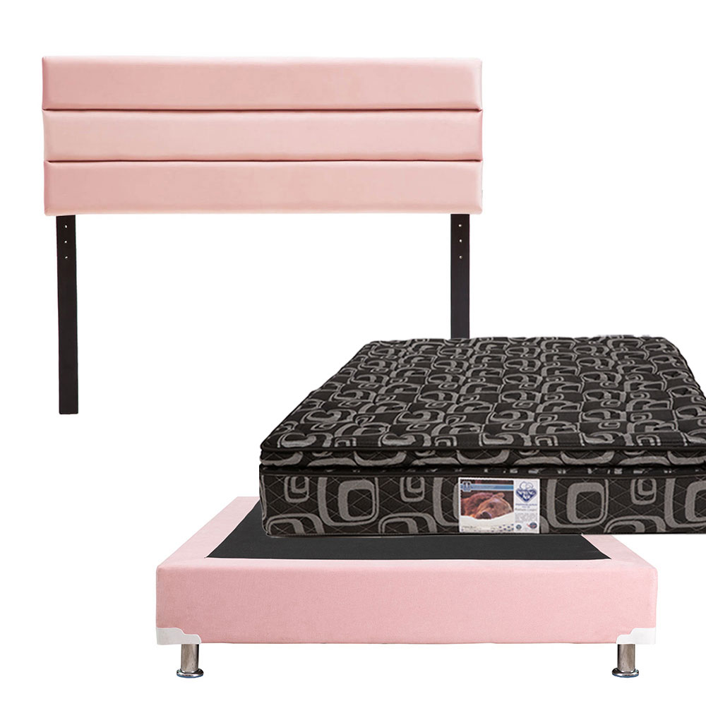 Cabecera Logan Dicasa Color Pink + Box Dicasa Color Pink + Colchón Spring Air Morgan Matrimonial