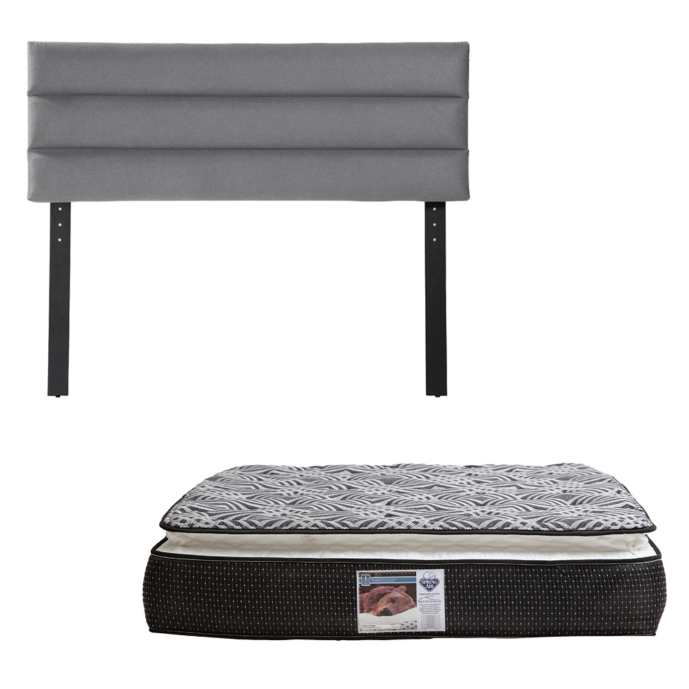 Cabecera Logan Dicasa Color Gris + Colchón Spring Air Omega Queen Size