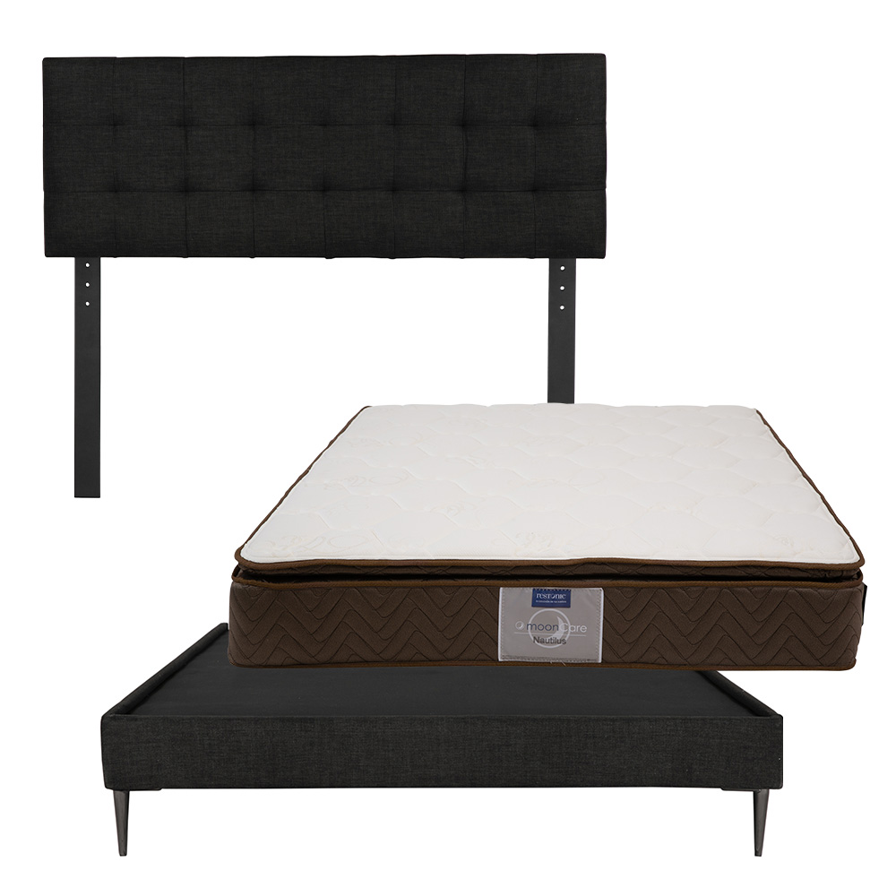 Foto 1 | Cabecera Catania Dicasa Color Negro + Base Cama Slim Dicasa Color Negro + Colchón Restonic Nautilus Matrimonial