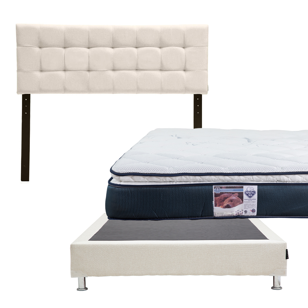 Cabecera Catania Dicasa Color Beige Claro +box Dicasa Color Beige Claro + Colchón Spring Air Monaco Matrimonial