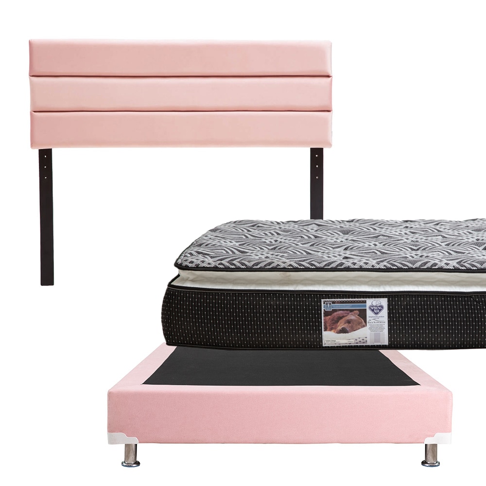Cabecera Logan Dicasa Color Pink + Box Dicasa Color Pink + Colchón Spring Air Omega Matrimonial $12,049