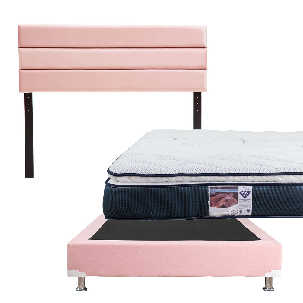 Foto 1 | Cabecera Logan Dicasa Color Pink + Box Dicasa Color Pink + Colchón Spring Air Monaco Matrimonial