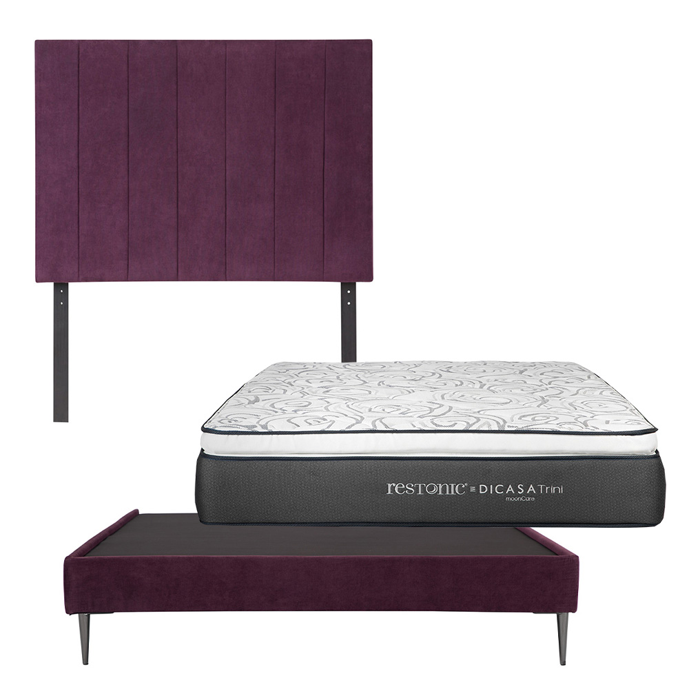 Cabecera Argos Dicasas Color Morado + Base Cama Slim + Colchon Restonic Trini Matrimonial