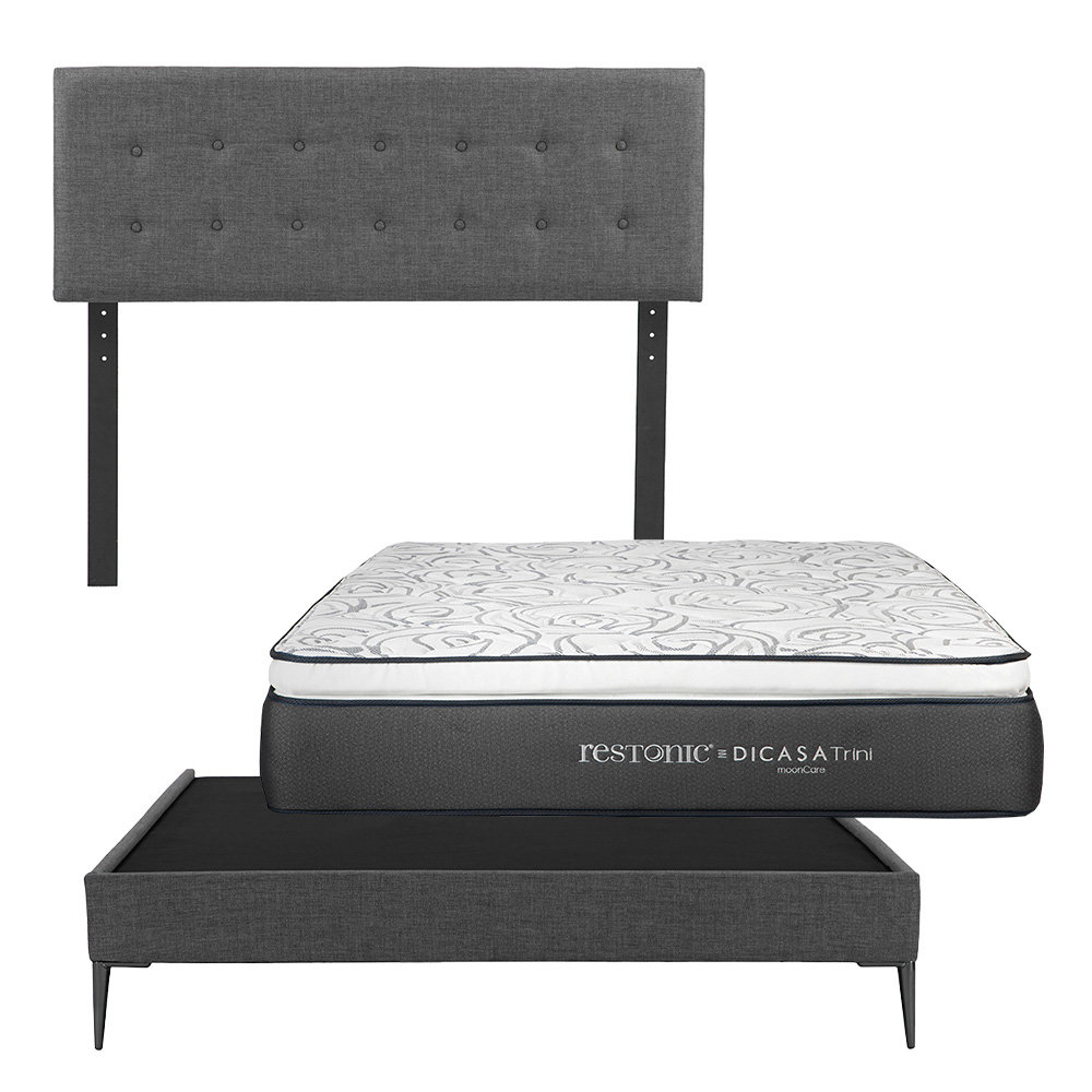 Foto 1 | Cabecera Bilbao Dicasa Color Gris Oscuro + Base Cama Slim Dicasa Color Gris Oscuro + Colchón Restonic Trini Matrimonial