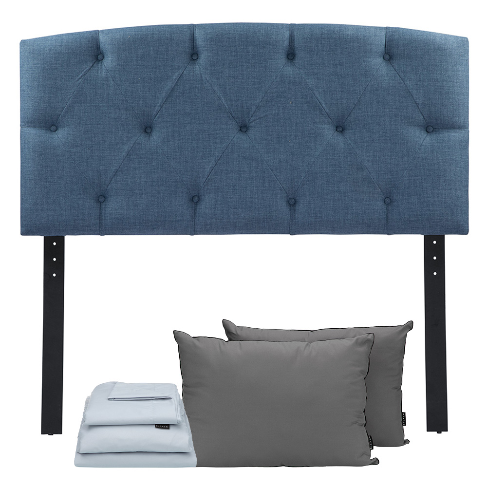 Cabecera Dicasa Sigma Azul Matrimonial + Almohada 2pack + Sabanas Softy