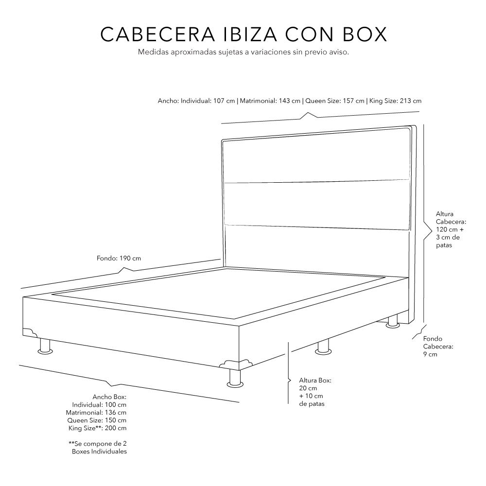 Foto 4 pulgar | Cabecera Dicasa Ibiza + Box Azul + Colchón Spring Air Cardona Matrimonial