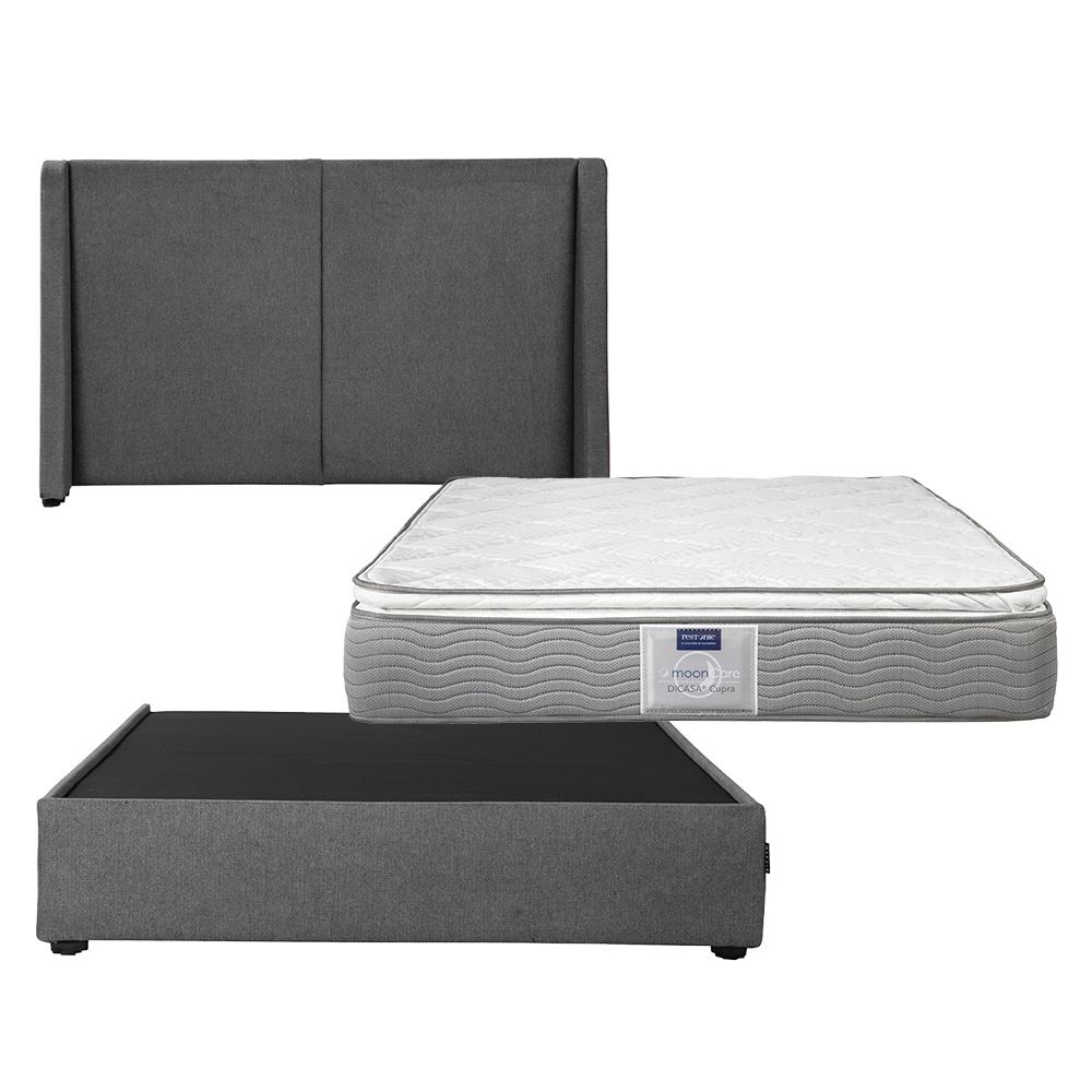 Cabecera Dicasa Milan + Base Cama Gris + Colchón Restonic Cupra Matrimonial