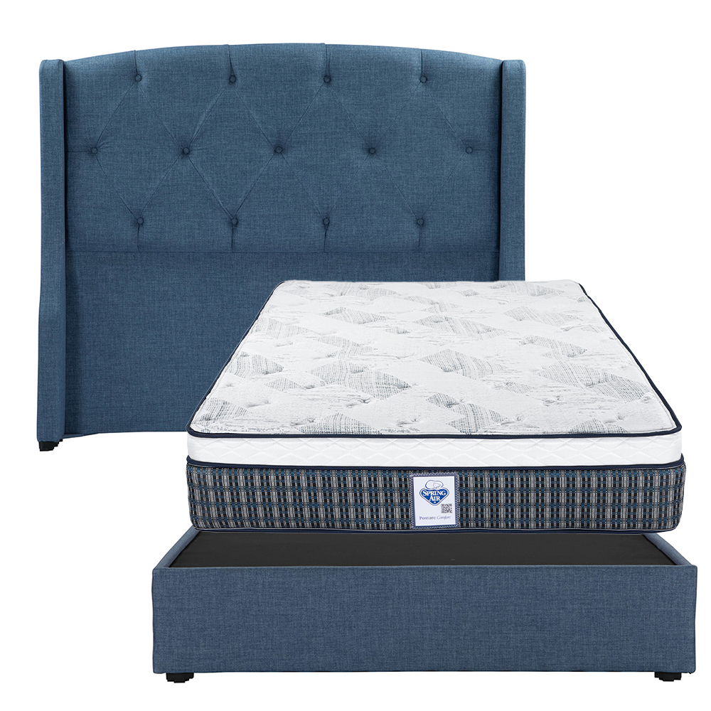 Foto 1 | Cabecera Dicasa Zefyr + Base Cama Azul + Colchón Spring Air Cardona Matrimonial