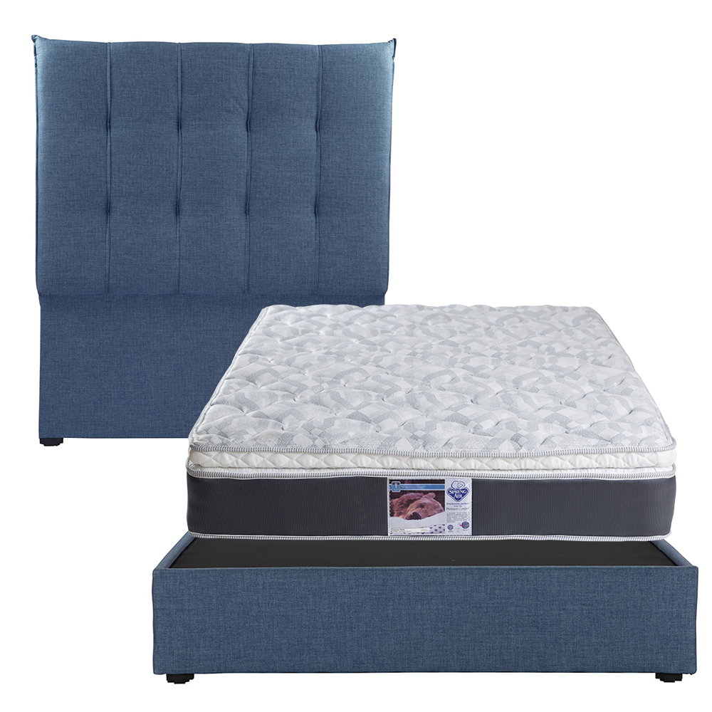 Foto 1 | Cabecera Dicasa Kenzo + Base Cama Azul + Colchón Spring Air Marte Matrimonial
