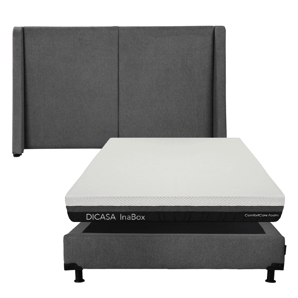 Cabecera Dicasa Milan + Box Gris + Colchón Restonic Dicasa Inabox Queen Size