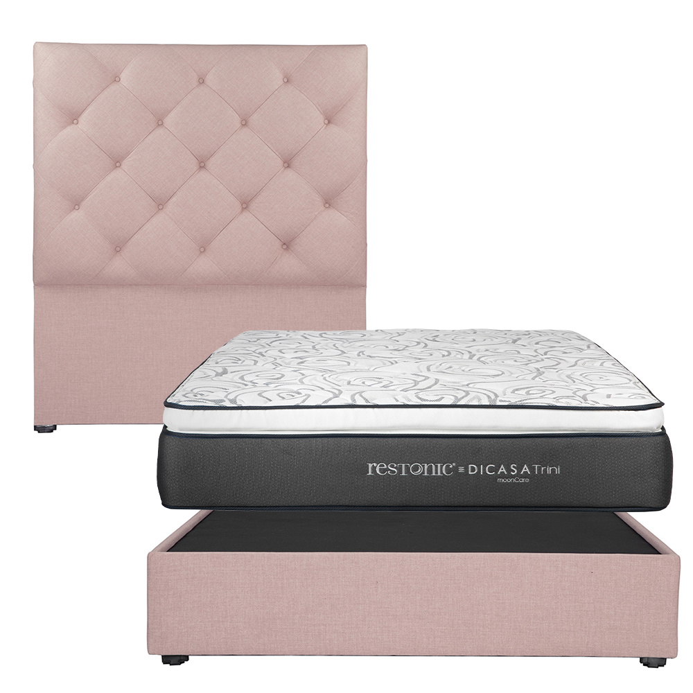 Cabecera Dicasa Ikki + Base Cama Pink + Colchón Restonic Trini Matrimonial