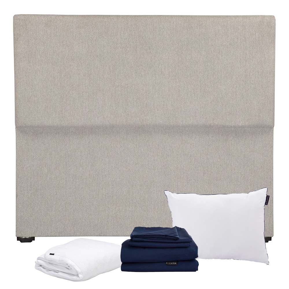 Foto 2 pulgar | Cabecera Dicasa Myko Beige Matrimonial + Almohada One + Protector Cloud + Sabanas Softy