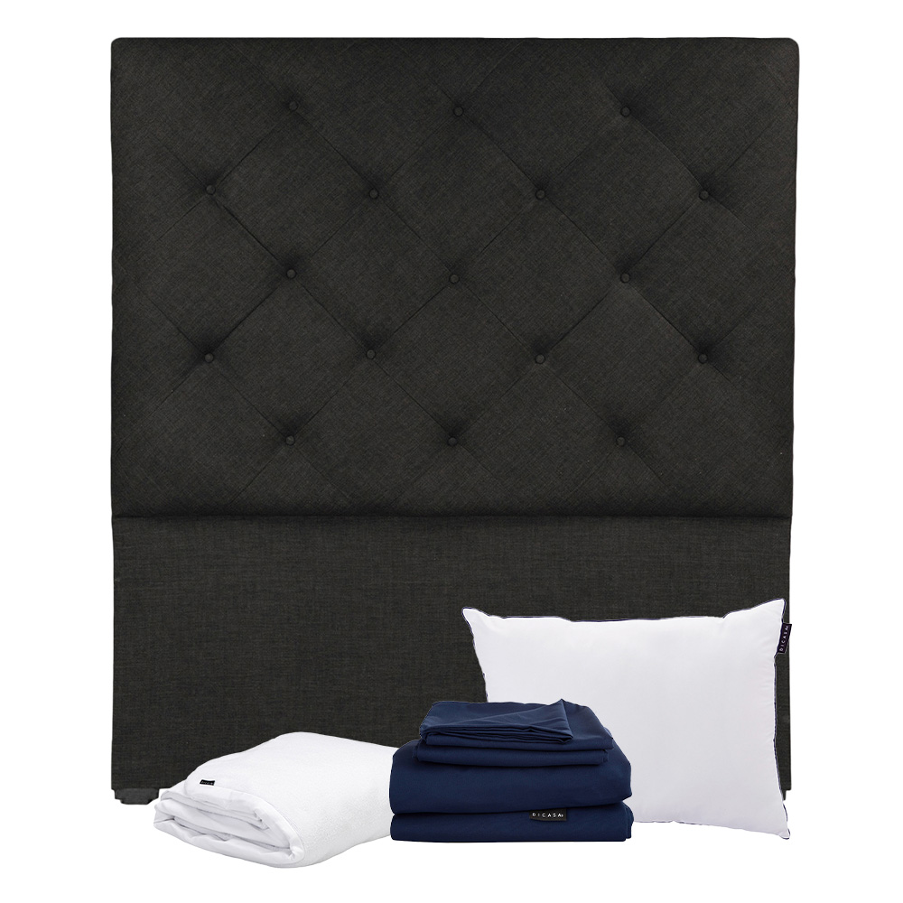 Cabecera Dicasa Ikki Negro Matrimonial + Almohada One + Protector Cloud + Sabanas Softy