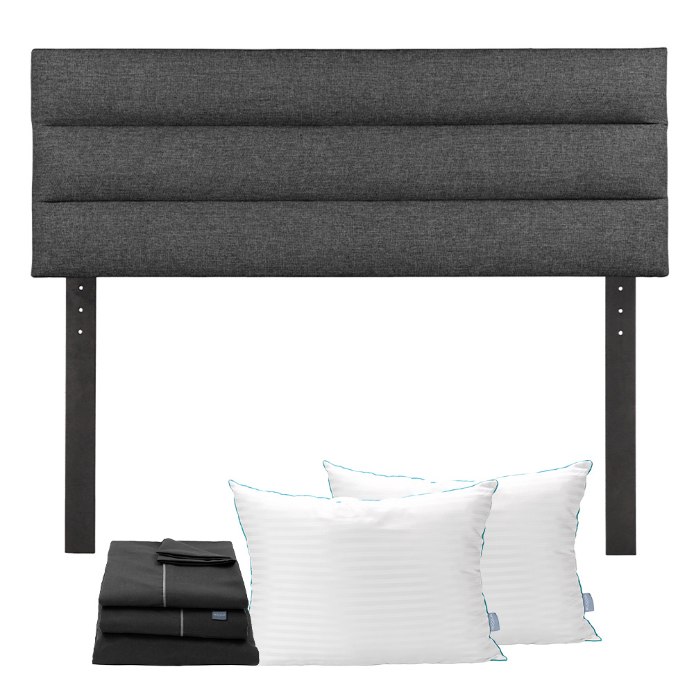 Cabecera Logan Gris Carbon King Size + Almohada Royal Twin + Sabanas Royal