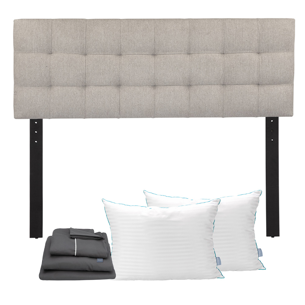 Cabecera Catania Beige Matrimonial + Almohada Royal Twin + Sabanas Royal