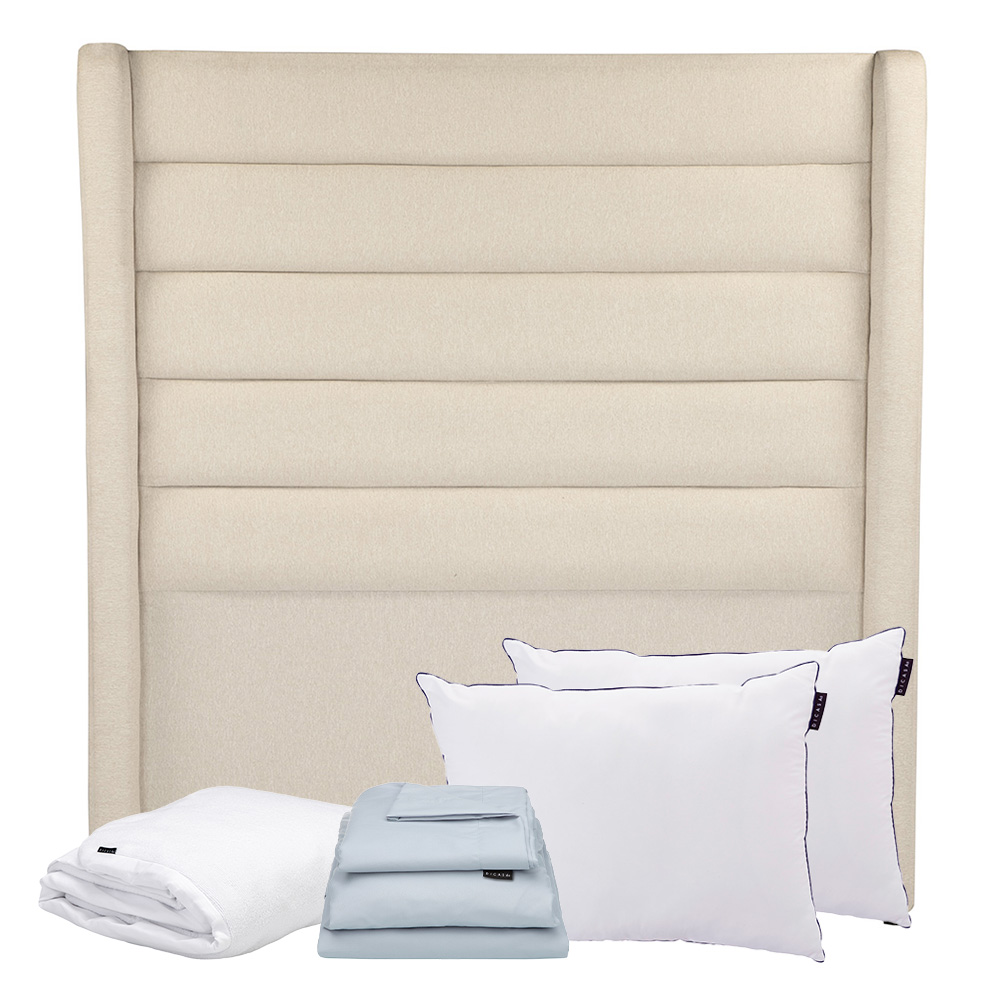 Cabecera Dicasa Polar Crema Matrimonial + Almohada One 2 + Protector Cloud + Sabanas Softy