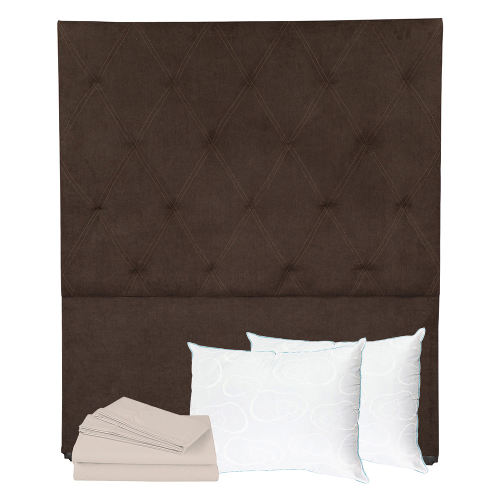Foto 2 pulgar | Cabecera Oporto Chocolate Queen Size + Almohada Oso 2 + Sabanas Basic