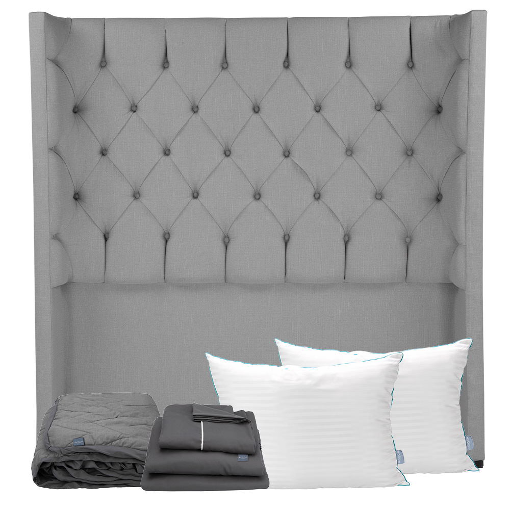 Foto 1 | Cabecera Tartuk Gris Matrimonial + Almohada Royal Twin + Protector Lux + Sabanas Royal