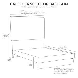 Foto 5 | Cabecera Dicasa Split Slim Color Gris Matrimonial + Base Cama Slim