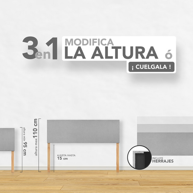 Foto 6 pulgar | Cabecera Individual Raya Horizontal Beige 3 En 1 Moderna
