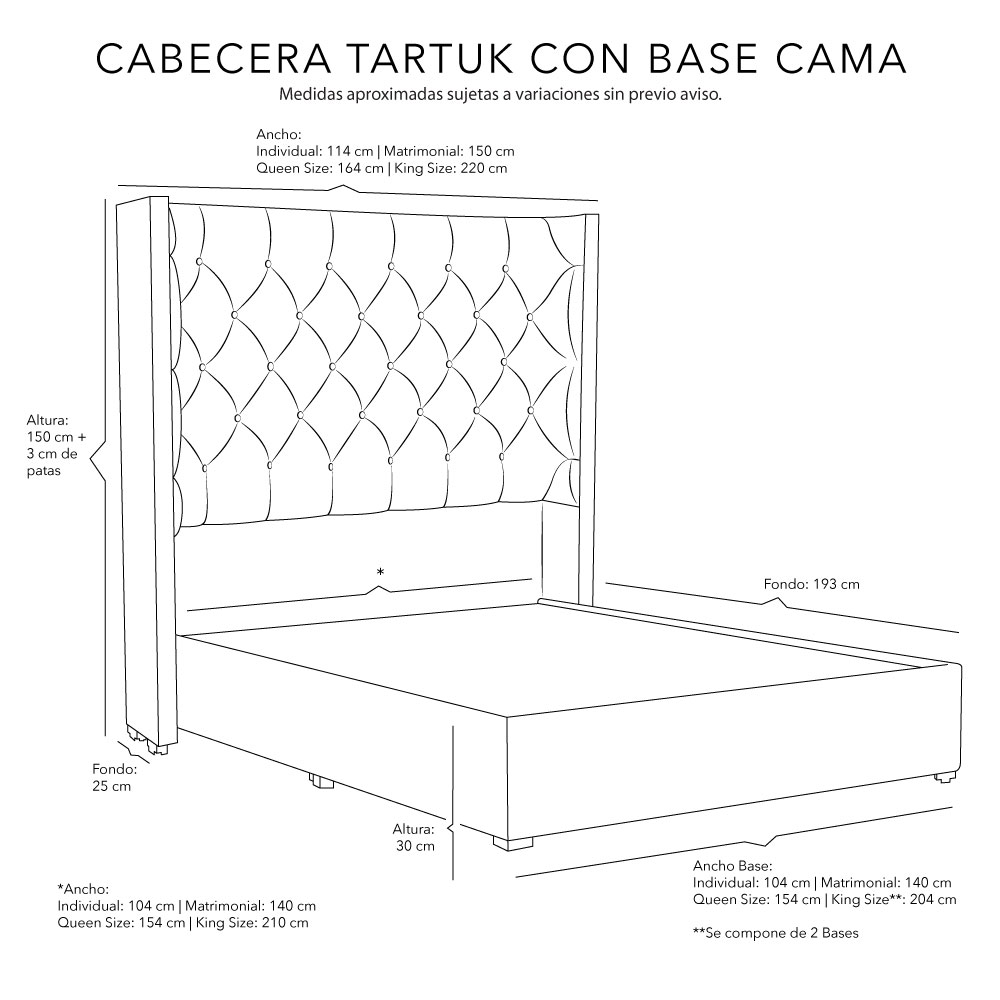Foto 6 | Cabecera Dicasa Tartuk Color Beige Matrimonial + Base Cama Dicasa Color Beige Matrimonial