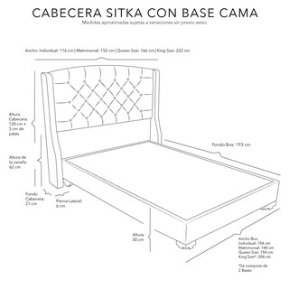 Foto 7 | Cabecera Dicasa Sitka Color Gris Matrimonial + Base Cama Dicasa Color Gris Matrimonial