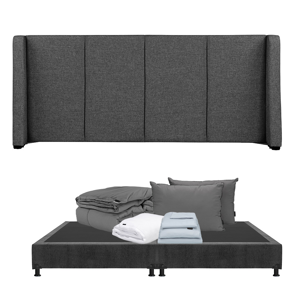 Cabecera Dicasa Milan Box Color Gris Carbon King Size+box+almohada 2pack+protector Cloud+sabanas Softy+edredon Homy
