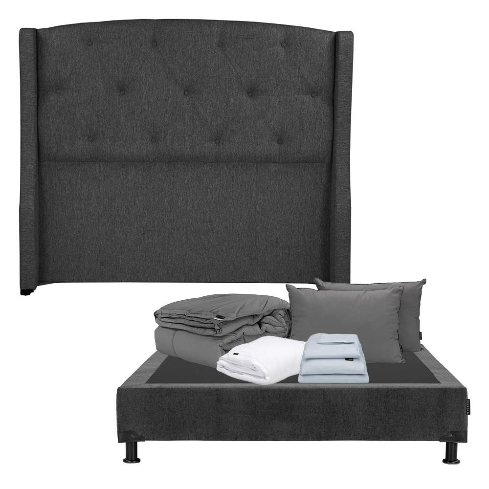 Cabecera Dicasa Zefyr Box Color Gris Carbon Queen Size+box+almohada 2pack+protector Cloud+sabanas Softy+edredon Homy