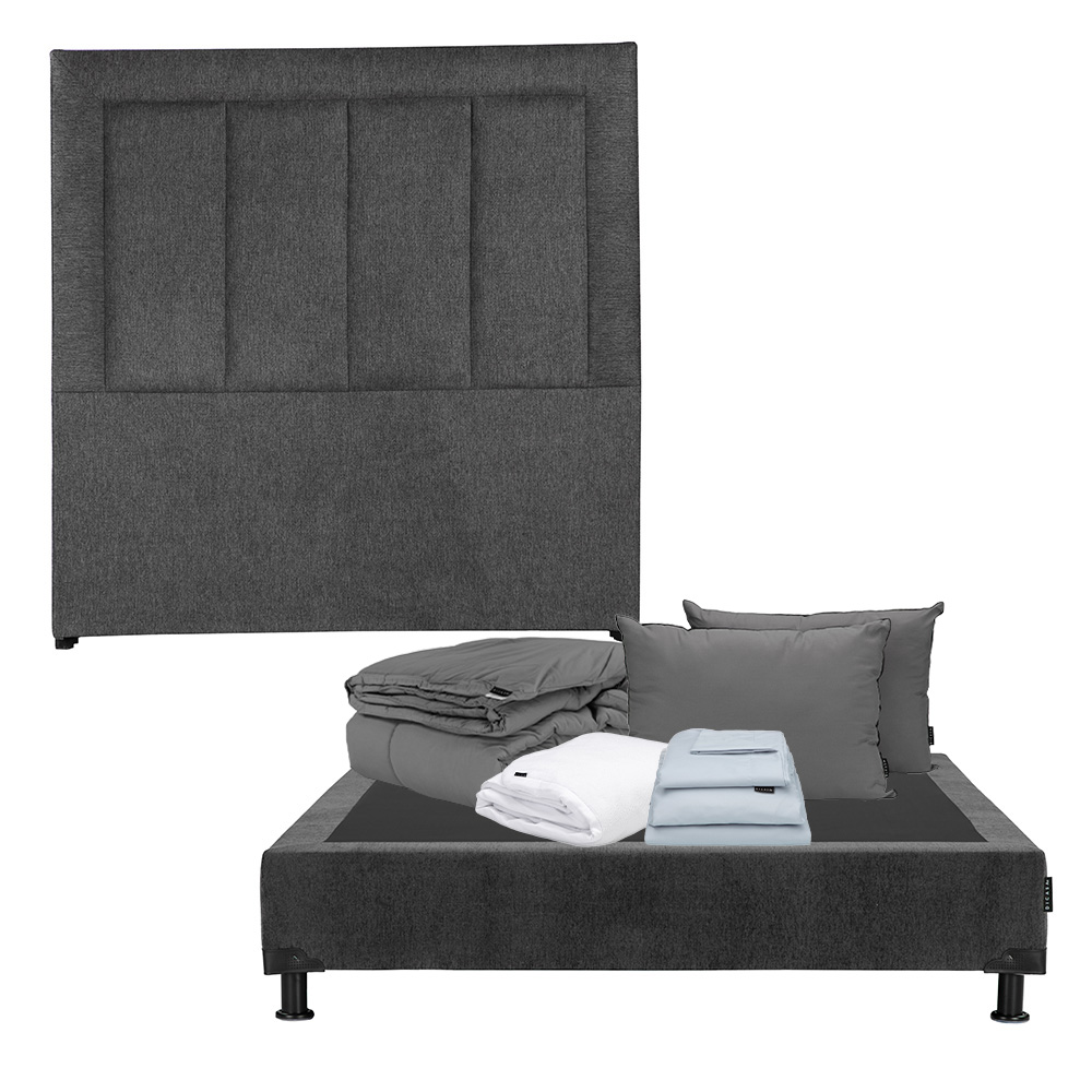 Cabecera Dicasa Davos Box Color Gris Carbon Queen Size+box+almohada 2pack+protector Cloud+sabanas Softy+edredon Homy