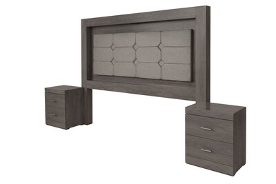 Foto 3 | Cabecera Tapizada King Size Con 2 Burós De 2 Cajones Color Gris - Madera Industrializada Y Tapizado