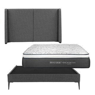 Foto 1 | Cabecera Dicasa Milan Color Gris Oscuro Matrimonial + Base Cama Slim + Colchón