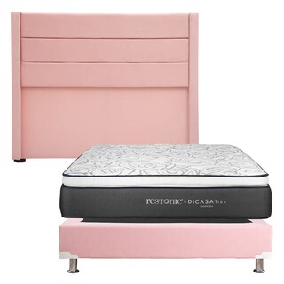 Foto 1 | Cabecera Dicasa Lugo Color Pink Queen Size + Box Dicasa Color Pink + Colchón Restonic Trini