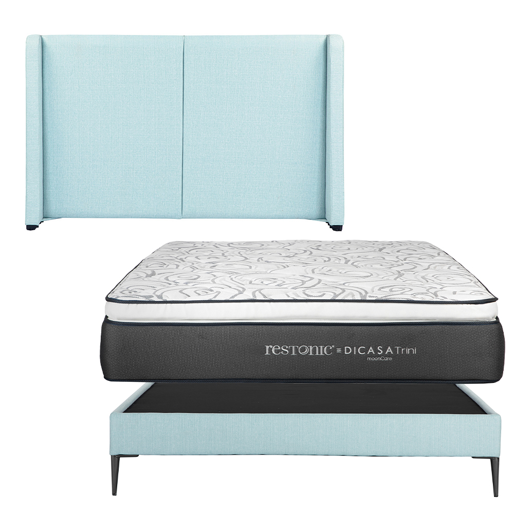 Foto 1 | Cabecera Dicasa Milan Color Turquesa Matrimonial + Base Cama Slim Dicasa Color Turquesa + Colchón Restonic Trini