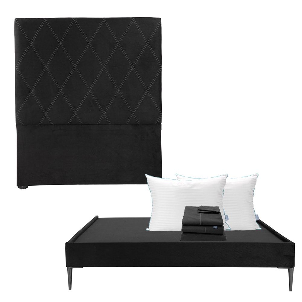 Cabecera Dicasa Oporto Color Negro Matrimonial+base Slim+almohada Royal Twin+sábanas Royal $7,799