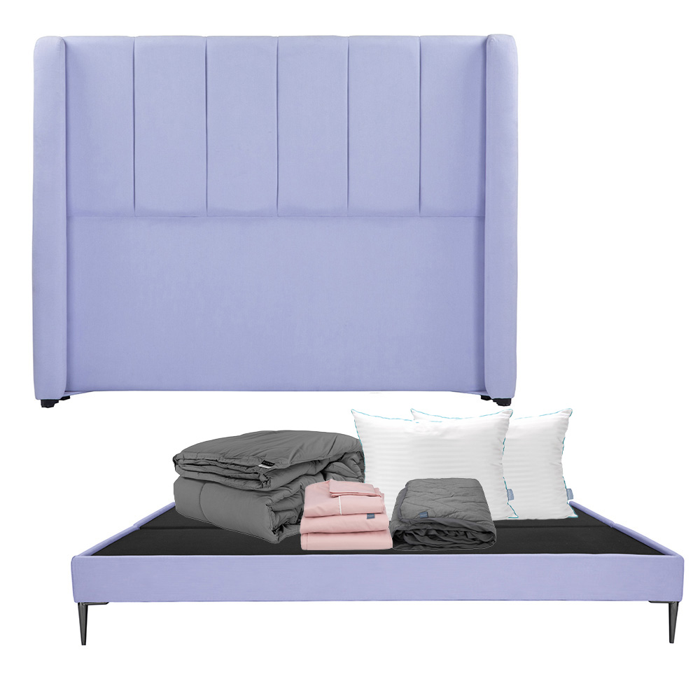 Cabecera Dicasa Foss Color Lila King Size+base Slim+almohada Royal Twin+protector Lux+sábanas Royal+edredón Homy