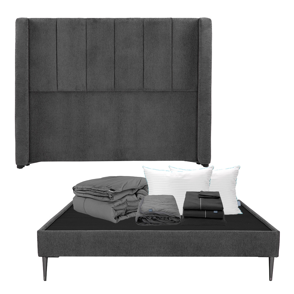 Foto 1 | Cabecera Dicasa Foss Color Gris Carbón Matrimonial+base Slim+almohada Royaltwin+protector Lux+sábanas Royal+edredón H