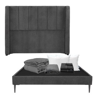 Foto 1 | Cabecera Dicasa Foss Color Gris Carbón Matrimonial+base Slim+almohada Royaltwin+protector Lux+sábanas Royal+edredón H