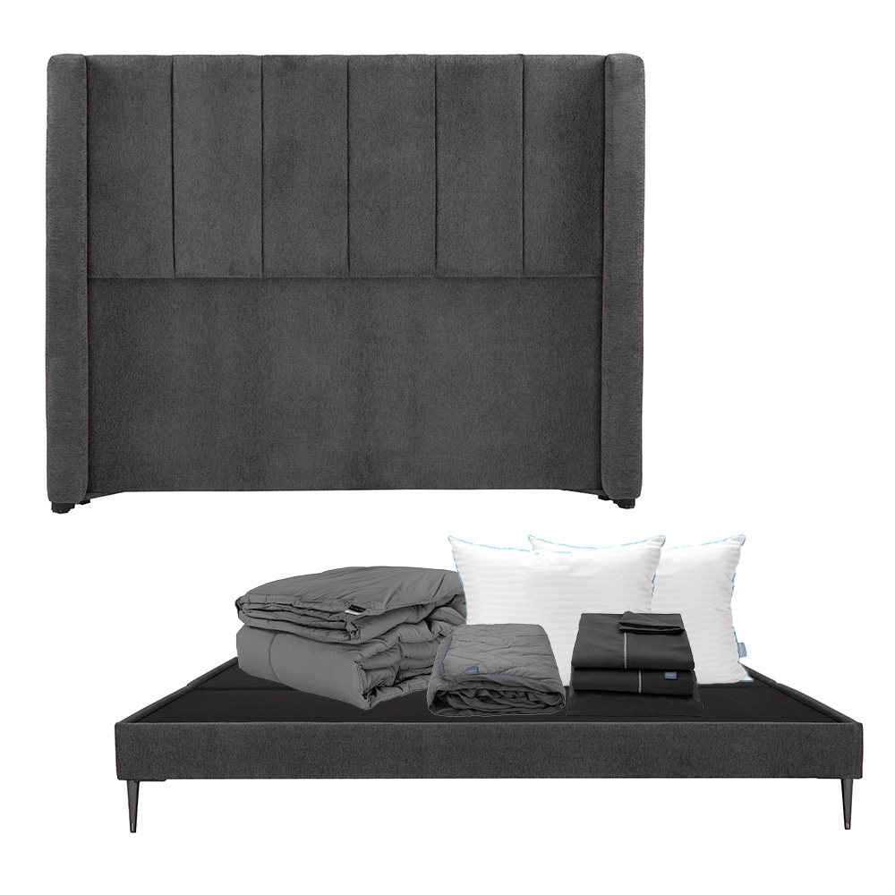 Foto 1 | Cabecera Dicasa Foss Color Gris Carbón King Size+base Slim+almohada Royal Twin+protector Lux+sábanas Royal+edredón Hom