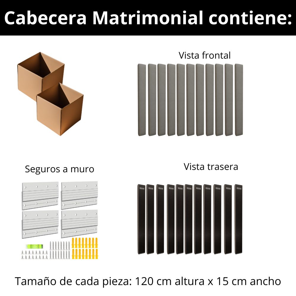 Foto 5 | Cabecera Matrimonial Modern Luxury De Terciopelo Negro Con Canales De 15 Cm
