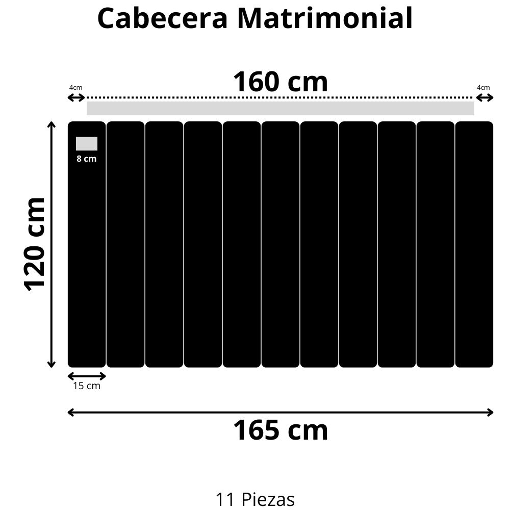 Foto 7 pulgar | Cabecera Matrimonial Modern Luxury De Terciopelo Negro Con Canales De 15 Cm
