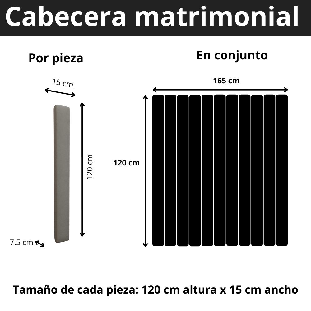 Foto 8 pulgar | Cabecera Matrimonial Modern Luxury De Terciopelo Negro Con Canales De 15 Cm