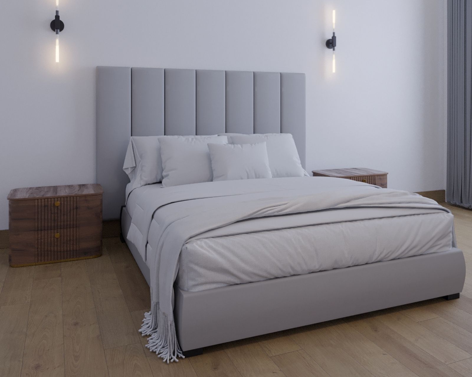 Foto 4 | Cabecera Queen Size Modern Luxury De Terciopelo Gris Plata Con Canales De 30 Cm