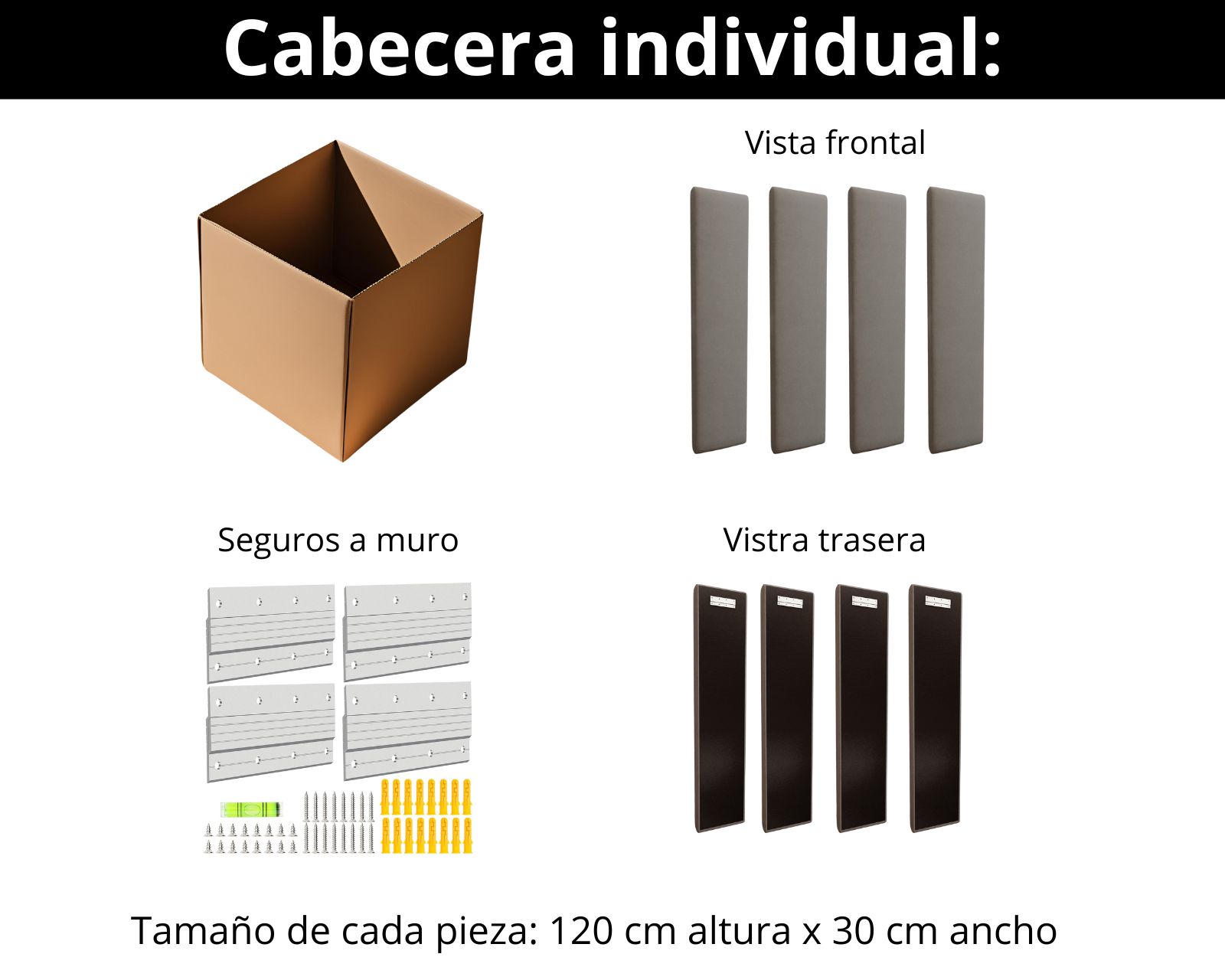 Foto 6 | Cabecera Individual Modern Luxury De Terciopelo Gris Plata Con Canales De 30 Cm
