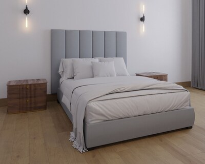 Foto 4 | Cabecera Matrimonial Modern Luxury De Terciopelo Gris Plateado Con Canales De 30 Cm