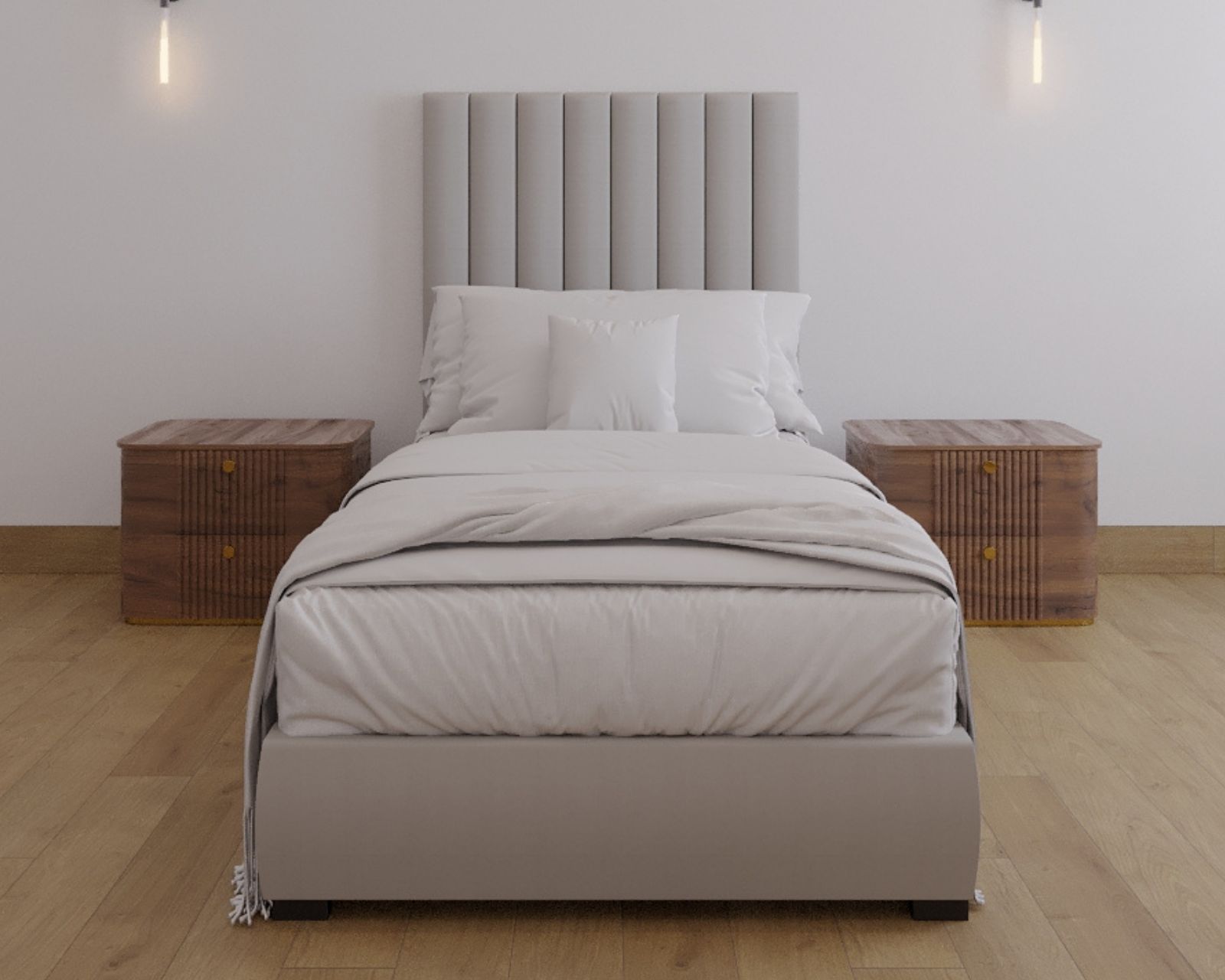 Foto 4 pulgar | Cabecera Individual Modern Luxury De Terciopelo Beige Con Canales De 15 Cm
