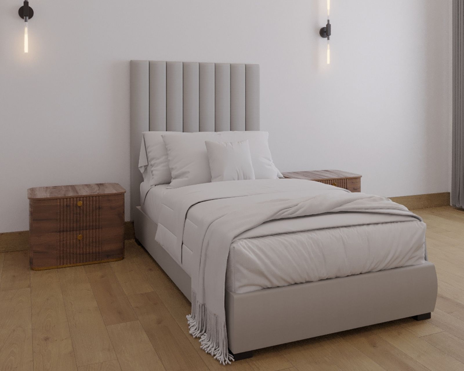 Foto 5 pulgar | Cabecera Individual Modern Luxury De Terciopelo Beige Con Canales De 15 Cm
