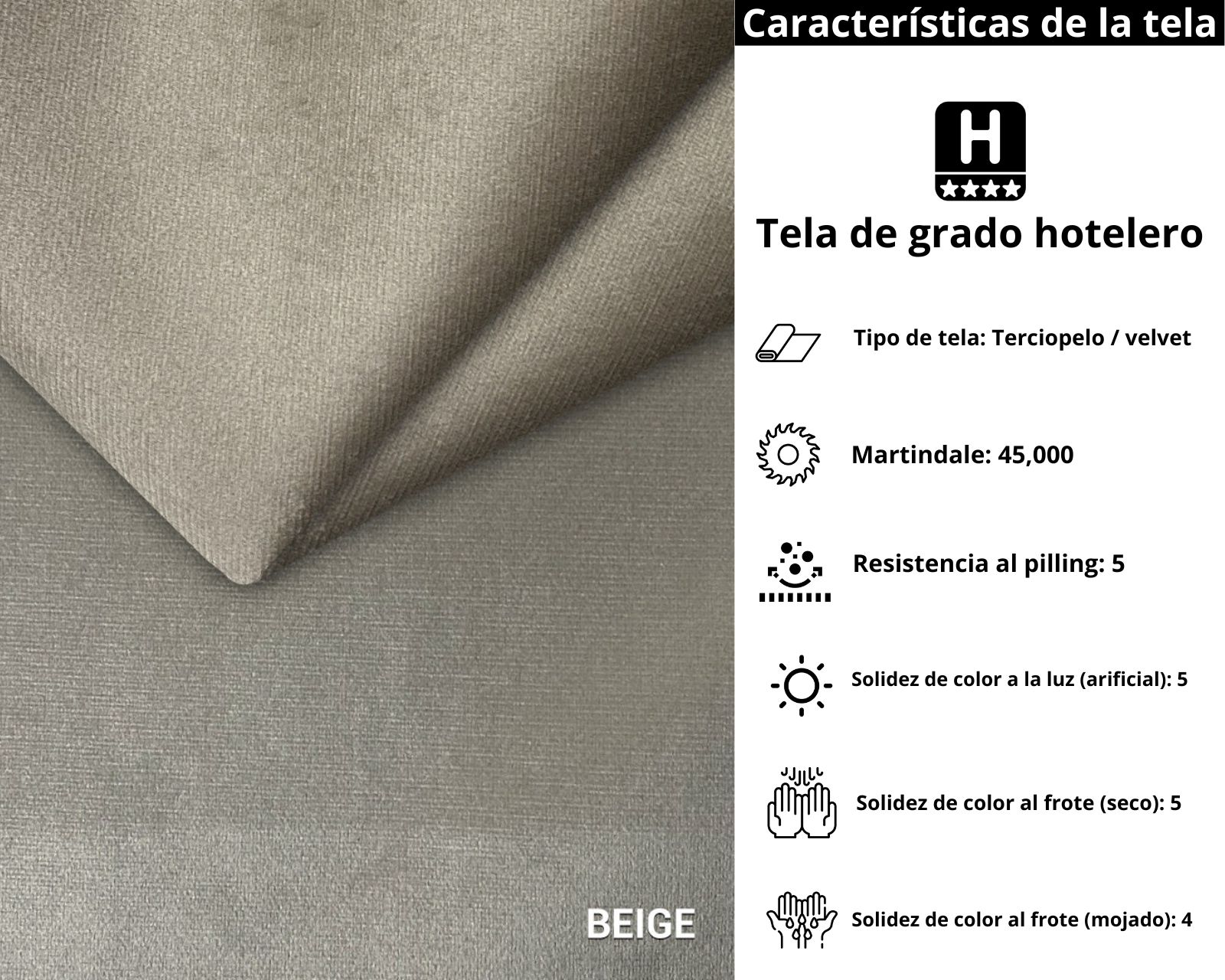 Foto 5 | Cabecera Individual Modern Luxury De Terciopelo Beige Con Canales De 15 Cm