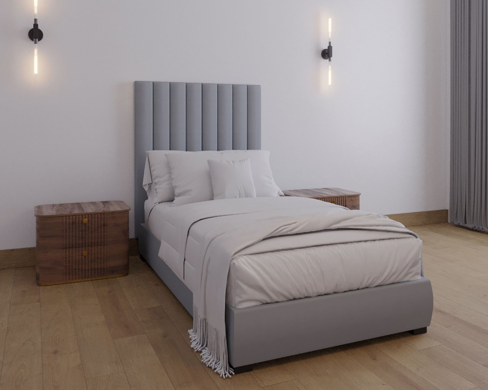 Foto 4 | Cabecera Individual Modern Luxury De Terciopelo Gris Plata Con Canales De 15 Cm