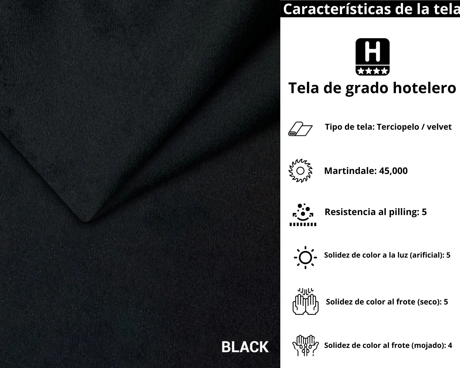 Foto 5 | Cabecera Individual Modern Luxury De Terciopelo Negro Con Canales De 30 Cm